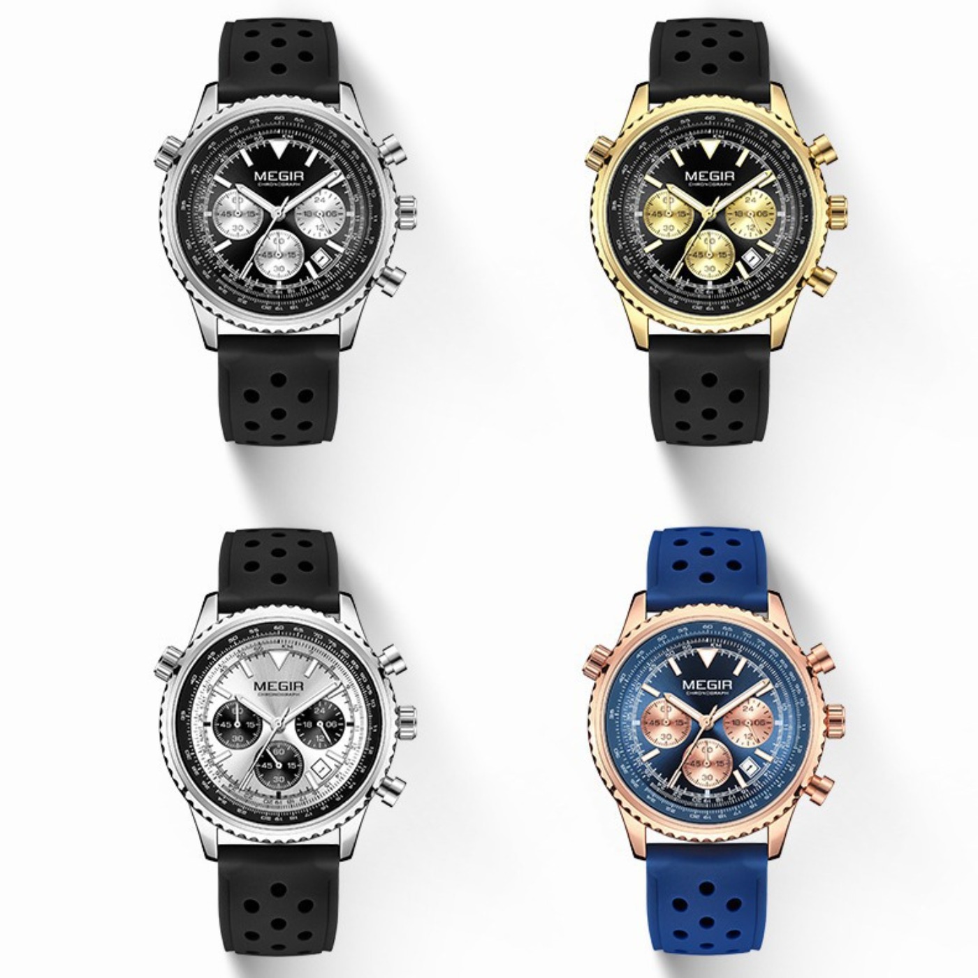 MEGIR Silver Black Quartz Watc - Chronograph Sport Watch 评论和价格