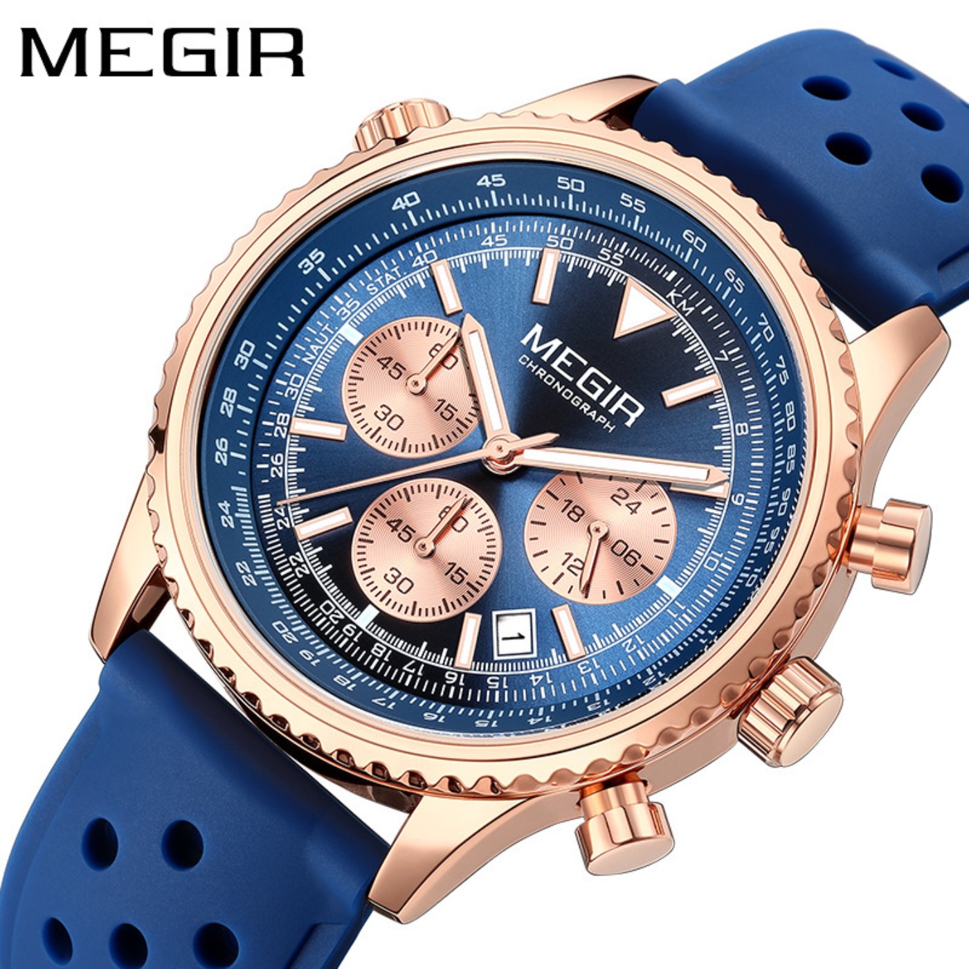 MEGIR Silver Black Quartz Watc - Chronograph Sport Watch 评论和价格
