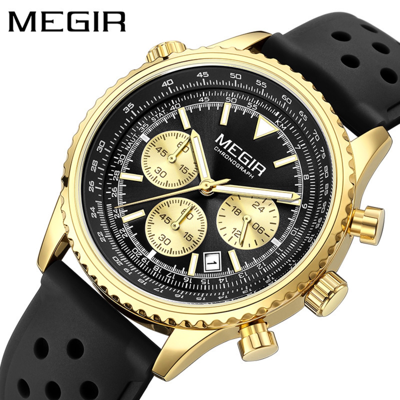 MEGIR Silver Black Quartz Watc - Chronograph Sport Watch 评论和价格