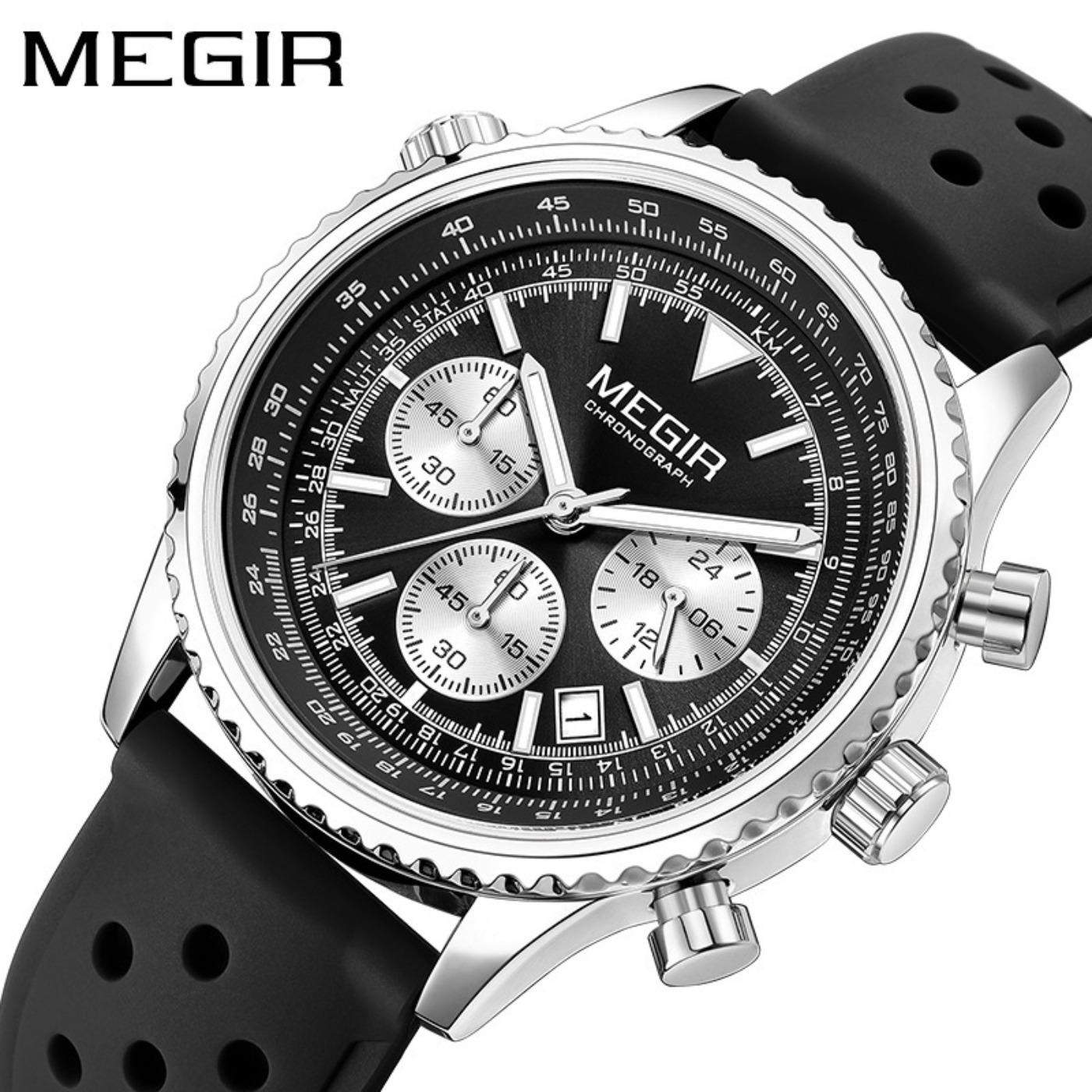 MEGIR Silver Black Quartz Watc - Chronograph Sport Watch 评论和价格