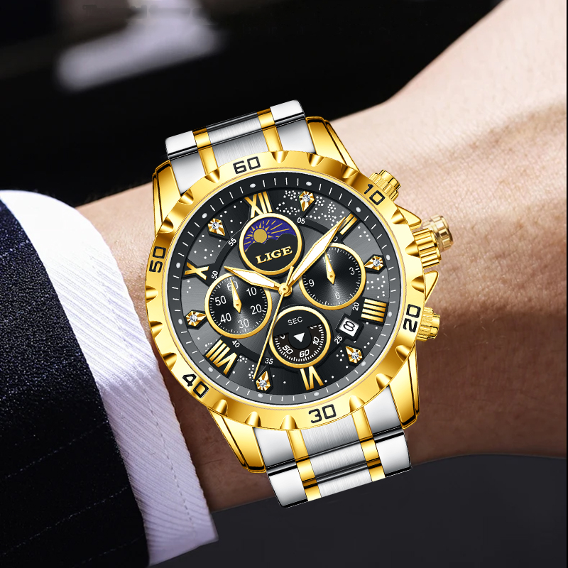 LIGE Top Brand Luxury Quartz M - Chronograph Sport Watch 评论和价格